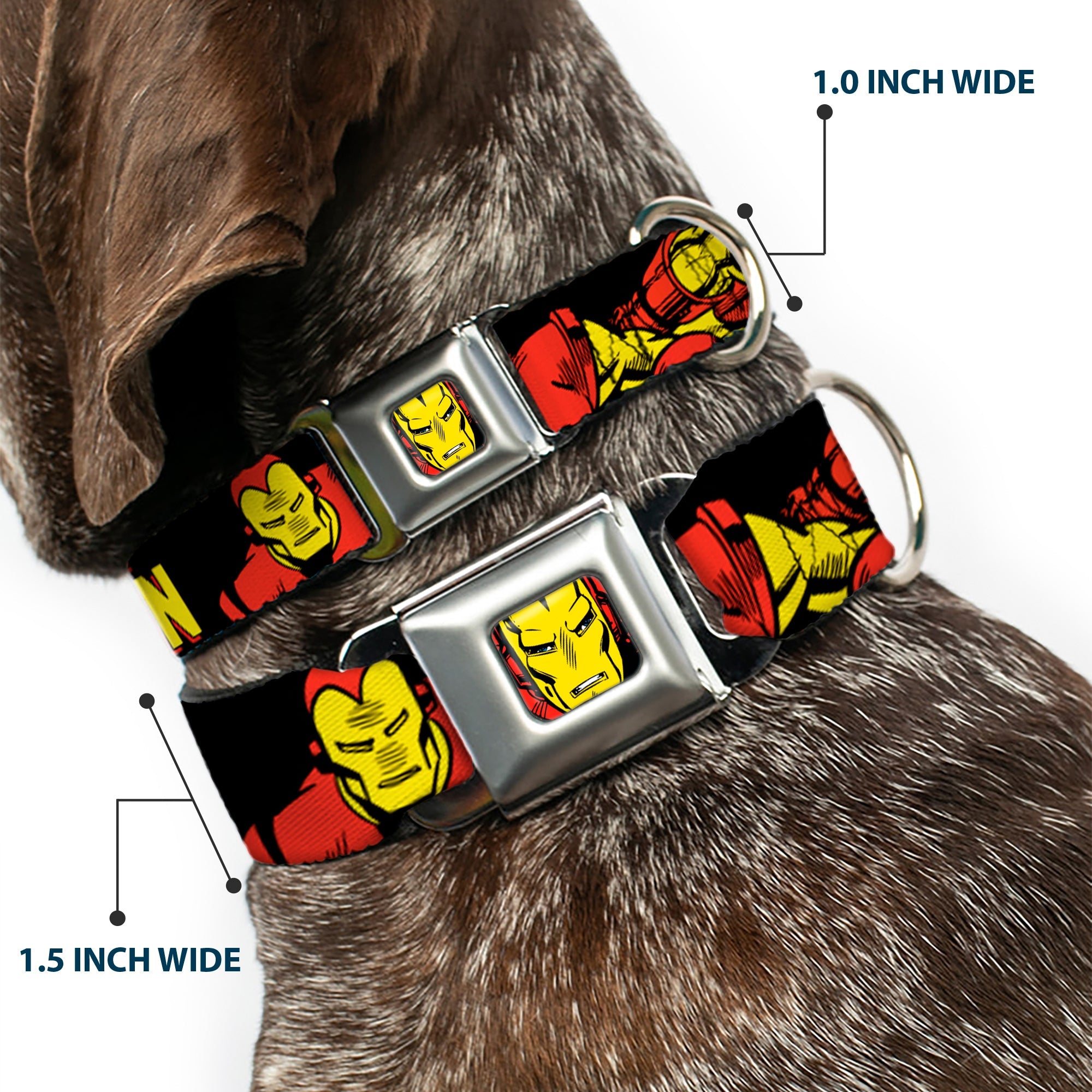 MARVEL COMICS Iron Man Face Full Color Red Yellow Seatbelt Buckle Collar - THE INVINCIBLE IRON MAN Action Poses Black/Red/Yellow
