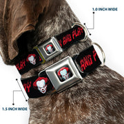 It Chapter Two Pennywise Face Full Color Black/Reds/Blues Seatbelt Buckle Collar - It Chapter Two Pennywise Face COME BACK AND PLAY Black/Reds