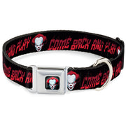 It Chapter Two Pennywise Face Full Color Black/Reds/Blues Seatbelt Buckle Collar - It Chapter Two Pennywise Face COME BACK AND PLAY Black/Reds