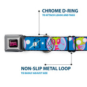 INVADER ZIM Title Logo Full Color Pink/Green Seatbelt Buckle Collar - Invader Zim and GIR Poses and Planets Blue/White