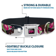 INVADER ZIM Title Logo Full Color Pink/Green Seatbelt Buckle Collar - Invader Zim Close-Up Poses Reds