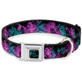 Load image into Gallery viewer, HARLEY QUINN Full Color Black Turquoise Seatbelt Buckle Collar - HARLEY QUINN Pow & Aiming Poses/Joker Sketch Black/Turquoise/Fuchsia
