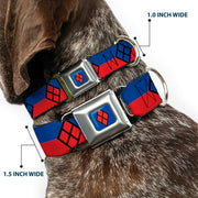 Harley Quinn Diamond Full Color Blue/Black/Red Seatbelt Buckle Collar - Harley Quinn Diamond/Stripe Red/Blue