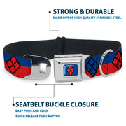 Harley Quinn Diamond Full Color Blue/Black/Red Seatbelt Buckle Collar - Harley Quinn Diamond/Stripe Red/Blue