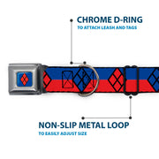 Harley Quinn Diamond Full Color Blue/Black/Red Seatbelt Buckle Collar - Harley Quinn Diamond/Stripe Red/Blue