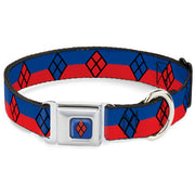 Harley Quinn Diamond Full Color Blue/Black/Red Seatbelt Buckle Collar - Harley Quinn Diamond/Stripe Red/Blue
