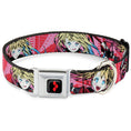 Load image into Gallery viewer, Harley Quinn Diamon Full Color Black/Red Seatbelt Buckle Collar - Harley Quinn Puddin Poses Anime Graphics Pink/Red
