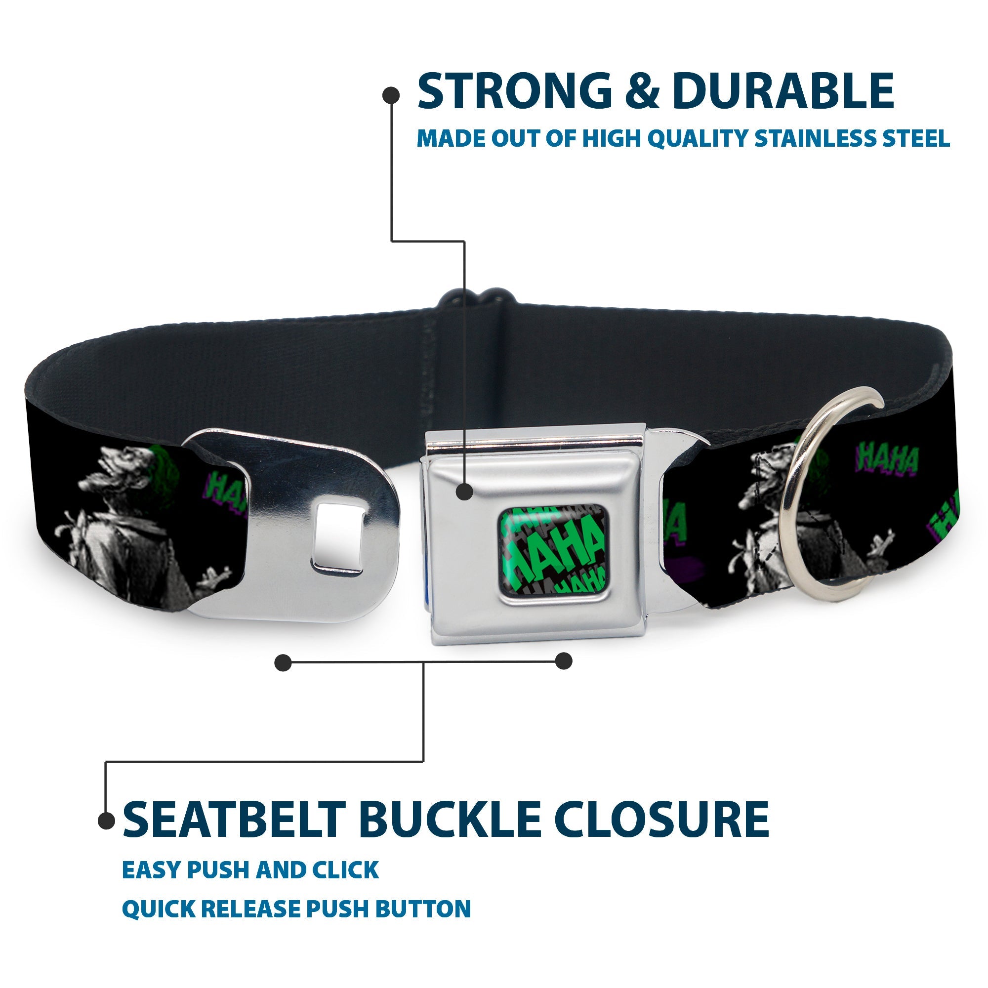 HAHA Stacked Black/Gray/Green Seatbelt Buckle Collar - Joker DIE LAUGHING! HAHA Black/Purple/Green