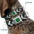 Load image into Gallery viewer, HAHA Stacked Full Color Black/Gray/Green Seatbelt Buckle Collar - The Joker 4-Poses/Joker Card HAHA/Smile/BANG! Grays/Greens/Purples
