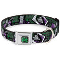 Load image into Gallery viewer, HAHA Stacked Full Color Black/Gray/Green Seatbelt Buckle Collar - The Joker 4-Poses/Joker Card HAHA/Smile/BANG! Grays/Greens/Purples
