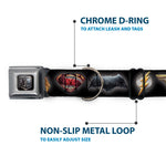 JL 2017 Badge Full Color Black/Grays Seatbelt Buckle Collar - Justice League 2017 6-Superhero Icons Black