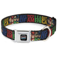 Load image into Gallery viewer, JUSTICE LEAGUE OF AMERICA Badge Black/White/Red/Blue Seatbelt Buckle Collar - JUSTICE LEAGUE OF AMERICA w/Superhero Blocks Black/Multi Color
