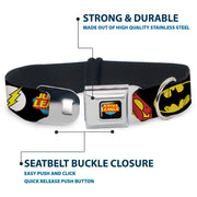 Justice League Shield Full Color Black Blue Red Yellow Seatbelt Buckle Collar - Justice League Superhero Logos CLOSE-UP Black