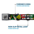 Load image into Gallery viewer, JL Logo Full Color Grays Black White Seatbelt Buckle Collar - JUSTICE LEAGUE Logo/4-Superhero Panels Pop Art
