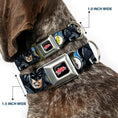 Load image into Gallery viewer, JUSTICE LEAGUE Star Logo Black/Silver-Fade/Red Seatbelt Buckle Collar - Justice League 4-Superhero CLOSE-UP Poses/Logos

