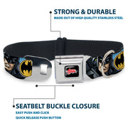 JUSTICE LEAGUE Star Logo Black/Silver-Fade/Red Seatbelt Buckle Collar - Justice League 4-Superhero CLOSE-UP Poses/Logos
