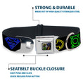 Load image into Gallery viewer, JL Electric Logos Full Color Black/Multi Neon Seatbelt Buckle Collar - Justice League Electric Logos Black/Multi Neon

