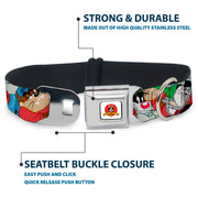 Looney Tunes Logo White Seatbelt Buckle Collar - Looney Tunes 3-B-Boy Stance Character Poses Stacked