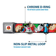 Looney Tunes Logo White Seatbelt Buckle Collar - Looney Tunes 3-B-Boy Stance Character Poses Stacked