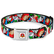 Looney Tunes Logo White Seatbelt Buckle Collar - Looney Tunes 3-B-Boy Stance Character Poses Stacked