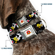 Looney Tunes Logo White Seatbelt Buckle Collar - Sylvester and Tweety Poses Scattered Charcoal