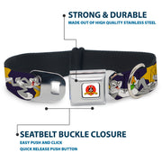 Looney Tunes Logo Full Color White Seatbelt Buckle Collar - Bugs Bunny Poses/Stars Navy