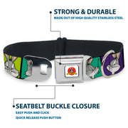 Looney Tunes Logo Full Color White Seatbelt Buckle Collar - Bugs Bunny Expression Blocks Multi Color