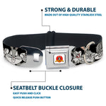 Looney Tunes Logo Full Color White Seatbelt Buckle Collar - Bugs Bunny CLOSE-UP Poses Black
