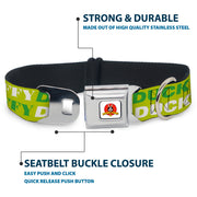 Looney Tunes Logo Full Color White Seatbelt Buckle Collar - DAFFY DUCK w/Face CLOSE-UP Greens