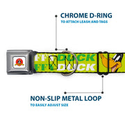 Looney Tunes Logo Full Color White Seatbelt Buckle Collar - DAFFY DUCK w/Face CLOSE-UP Greens