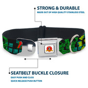 Looney Tunes Logo Full Color White Seatbelt Buckle Collar - MARVIN THE MARTIAN w/Poses Black/Turquoise