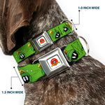 Looney Tunes Logo Full Color White Seatbelt Buckle Collar - MARVIN THE MARTIAN w/Poses/Expressions Green