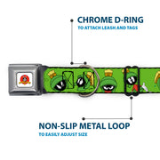 Looney Tunes Logo Full Color White Seatbelt Buckle Collar - MARVIN THE MARTIAN w/Poses/Expressions Green