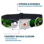 Looney Tunes Logo Full Color White Seatbelt Buckle Collar - Marvin the Martian & K-9 Poses/Clovers Greens