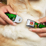 Looney Tunes Logo Full Color White Seatbelt Buckle Collar - Marvin the Martian & K-9 Poses/Clovers Greens