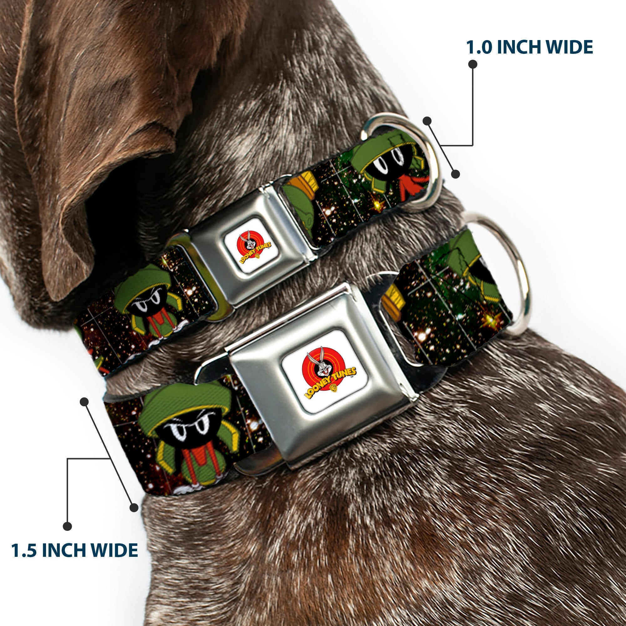 Looney Tunes Logo White Seatbelt Buckle Collar - Marvin the Martian 4-Poses Galaxy