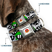 Looney Tunes Logo White Seatbelt Buckle Collar - Marvin the Martian Expressions Stacked White/Black/Green/Gold