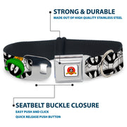 Looney Tunes Logo White Seatbelt Buckle Collar - Marvin the Martian Expressions Stacked White/Black/Green/Gold