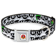 Looney Tunes Logo White Seatbelt Buckle Collar - Marvin the Martian Expressions Stacked White/Black/Green/Gold