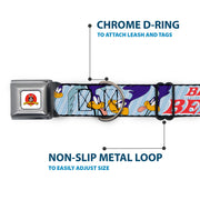 Looney Tunes Logo White Seatbelt Buckle Collar - MEEP MEEP!! w/Road Runner Poses Baby Blue