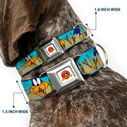 Looney Tunes Logo White Seatbelt Buckle Collar - Road Runner/Wile E. Coyote Scene1 Brown Fade