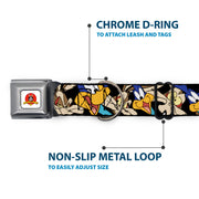 Looney Tunes Logo White Seatbelt Buckle Collar - Road Runner/Wile E. Coyote Expressions Stacked Black