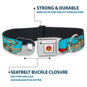 Looney Tunes Logo White Seatbelt Buckle Collar - Road Runner/Wile E. Coyote Scene2 Desert