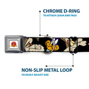 Looney Tunes Logo White Seatbelt Buckle Collar - Road Runner/Wile E. Coyote Expressions CLOSE-UP Black