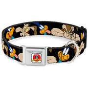 Looney Tunes Logo White Seatbelt Buckle Collar - Road Runner/Wile E. Coyote Expressions CLOSE-UP Black