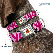 Looney Tunes Logo Full Color White Seatbelt Buckle Collar - Tweety Bird I LOVE YOU Pink/Black