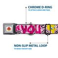 Load image into Gallery viewer, Looney Tunes Logo Full Color White Seatbelt Buckle Collar - Tweety Bird I LOVE YOU Pink/Black
