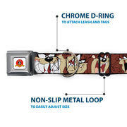 Looney Tunes Logo Full Color White Seatbelt Buckle Collar - Tasmanian Devil Expressions Brown