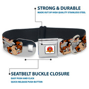 Looney Tunes Logo White Seatbelt Buckle Collar - Tasmanian Devil Vortex Poses Stacked Black