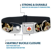 Looney Tunes Logo Full Color White Seatbelt Buckle Collar - Wile E. Coyote Expressions Black
